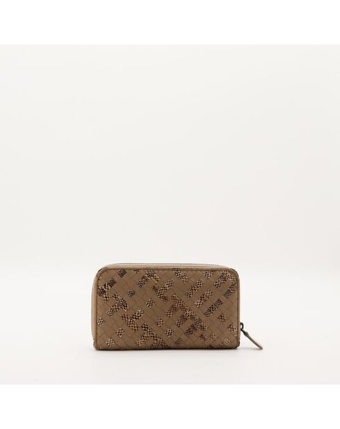 Portefeuille en cuir Intrecciato taupe - 19 x 11 x 3 cm