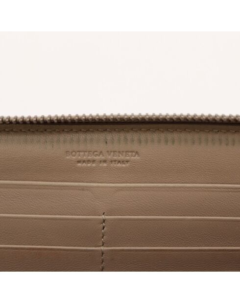 Portefeuille en cuir Intrecciato taupe - 19 x 11 x 3 cm