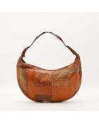 Sac en cuir Hobo Patchwork camel - 35 x 22 x 8 cm