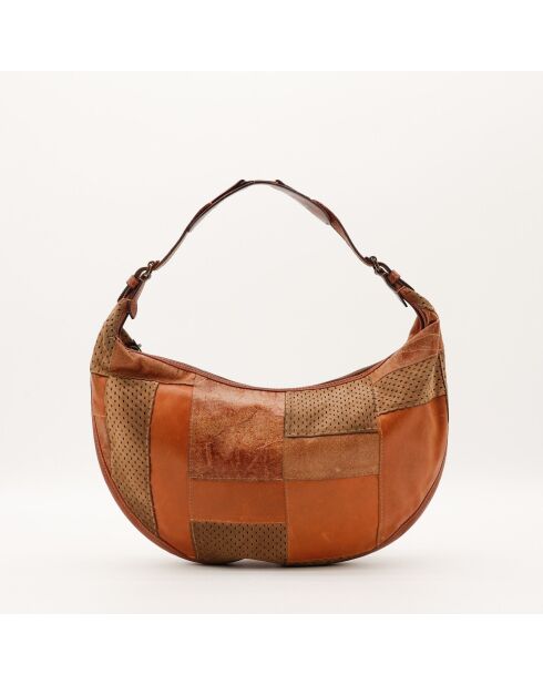 Sac en cuir Hobo Patchwork camel - 35 x 22 x 8 cm