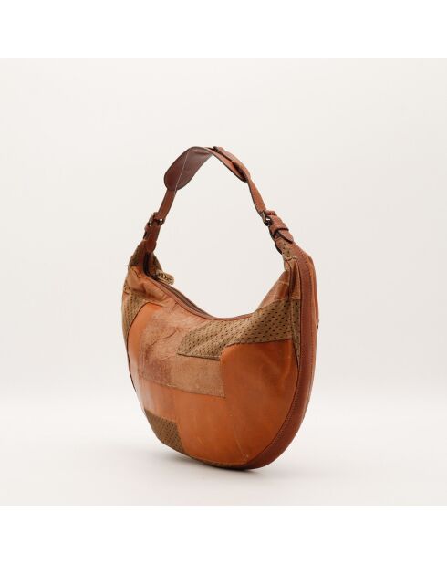 Sac en cuir Hobo Patchwork camel - 35 x 22 x 8 cm