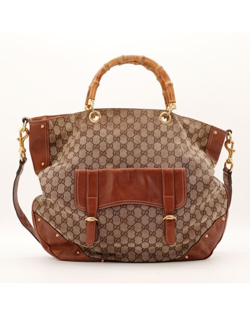 Grand tote bag Bambou marron - 48 x 43 x 6 cm