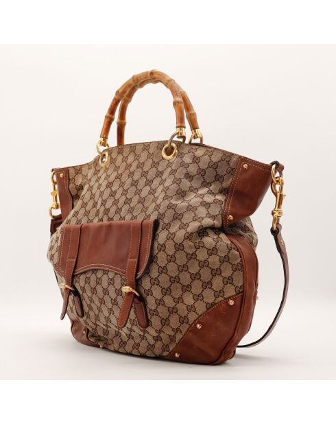Grand tote bag Bambou marron - 48 x 43 x 6 cm