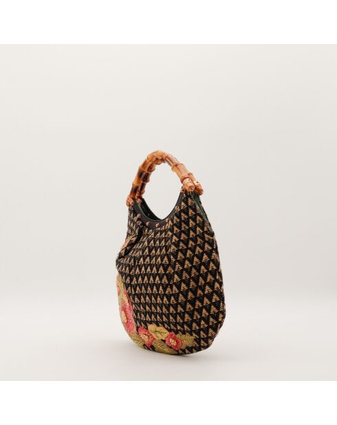 Sac Hobo Bambou Broderie noir - 29 x 24 x 3 cm
