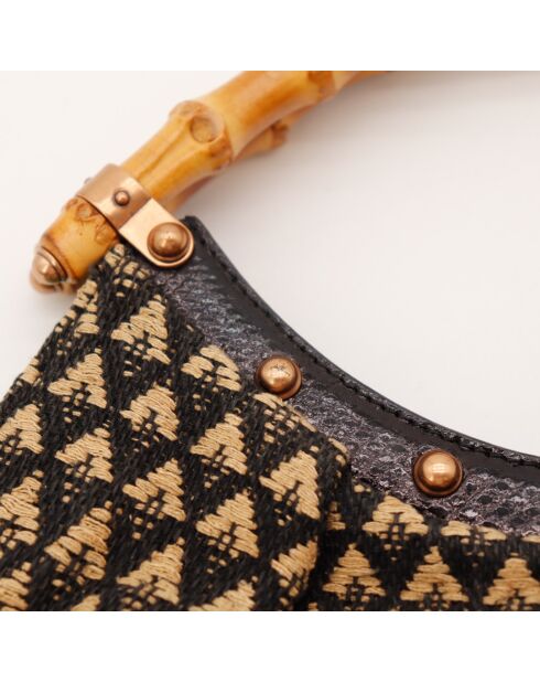 Sac Hobo Bambou Broderie noir - 29 x 24 x 3 cm
