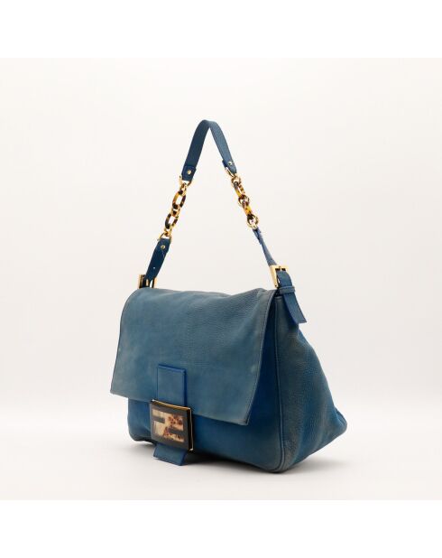 Sac en cuir Mamma Baguette bleu - 34 x 26 x 13 cm