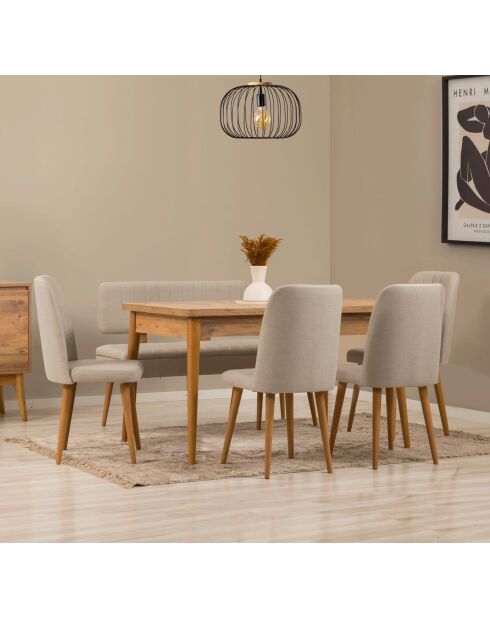 Ensemble table et chaises de salle à manger extensibles (6 pièces) Vina pin de l'atlantique, crème