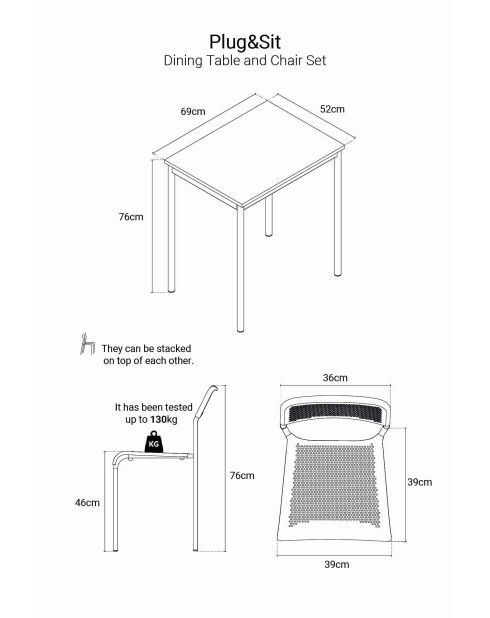 Ensemble table et chaises (3 pièces) Ensemble table et chaises 69 blanc, chêne