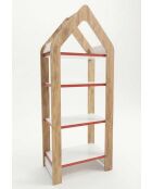 Multifunktionsregal, 50 x 120 x 35 cm, Rot/Nussbaumholz, Weiß