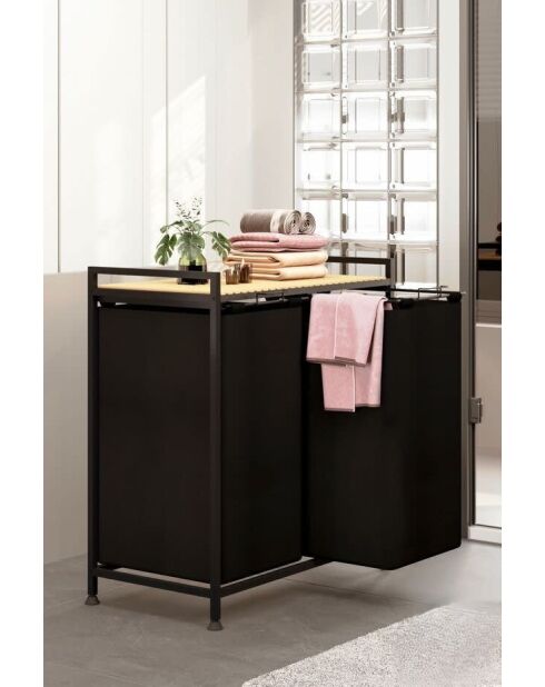 Wäschekorb beige/schwarz - 66 x 70 x 36 cm