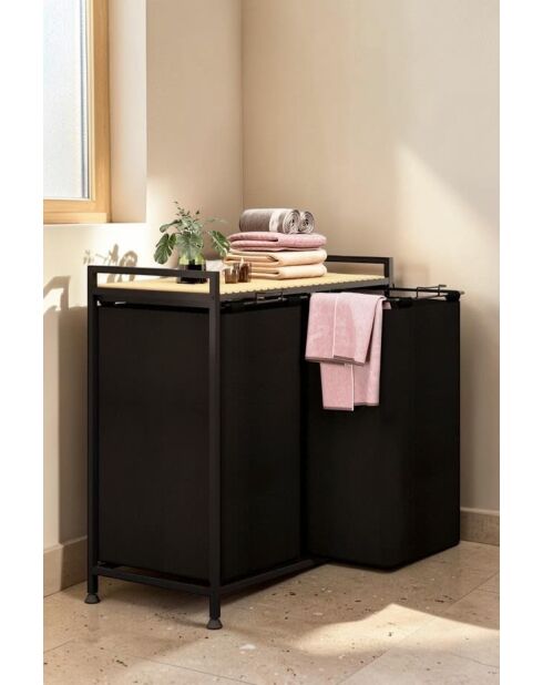 Wäschekorb beige/schwarz - 66 x 70 x 36 cm