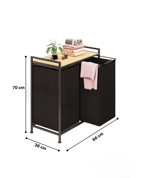 Wäschekorb beige/schwarz - 66 x 70 x 36 cm