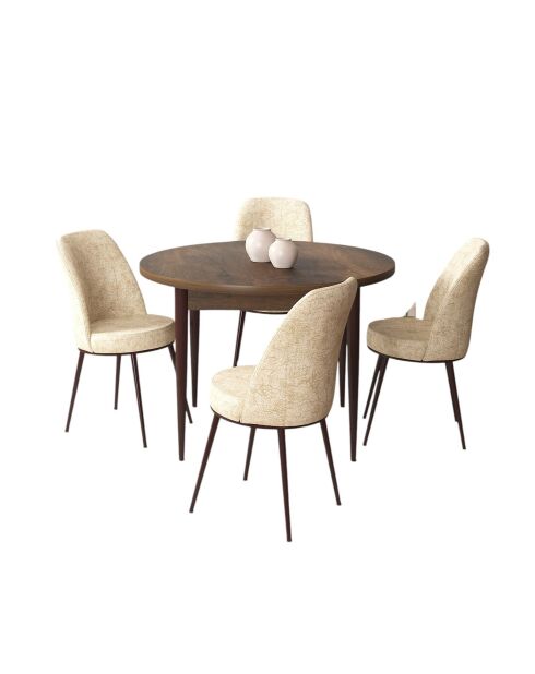 Tor Baroque eettafel en stoelenset (5 stuks), crème
