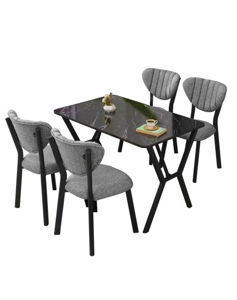 Elma eettafel en stoelset (5 stuks) grijs, zwart