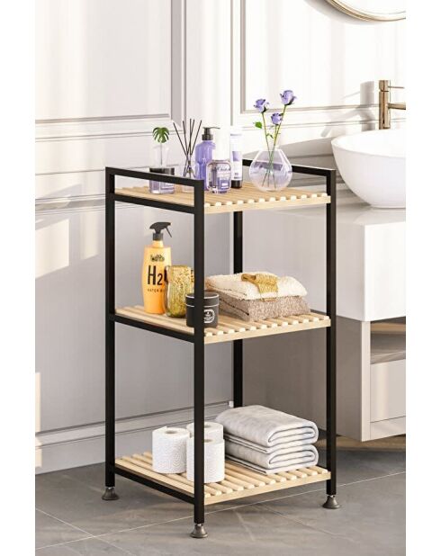 Estante de baño beige/negro - 35 x 70 x 35 cm