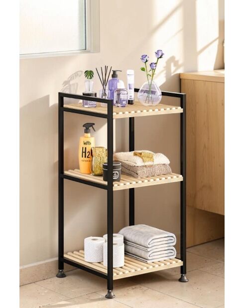 Estante de baño beige/negro - 35 x 70 x 35 cm