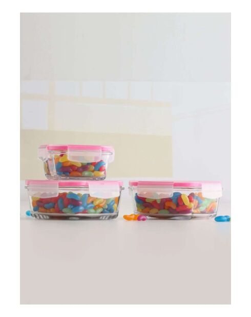 Juego de cajas de almacenamiento de vidrio (3 piezas) rosa