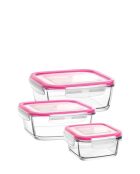 Juego de cajas de almacenamiento de vidrio (3 piezas) rosa