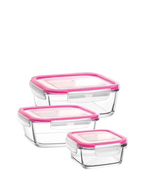 Juego de cajas de almacenamiento de vidrio (3 piezas) rosa