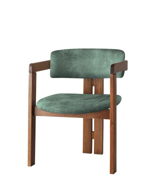 CO-031 stoel in notenhout en groen - 49 x 58 x 76 cm