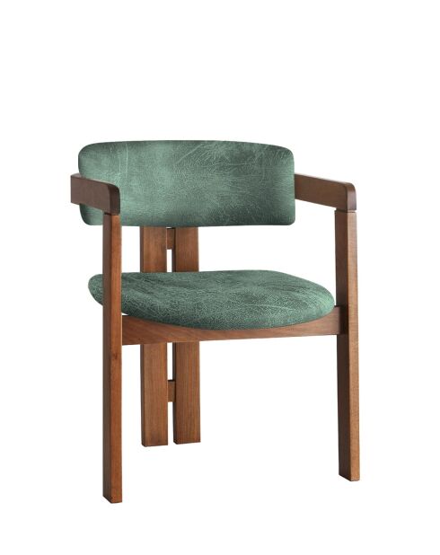 CO-031 stoel in notenhout en groen - 49 x 58 x 76 cm