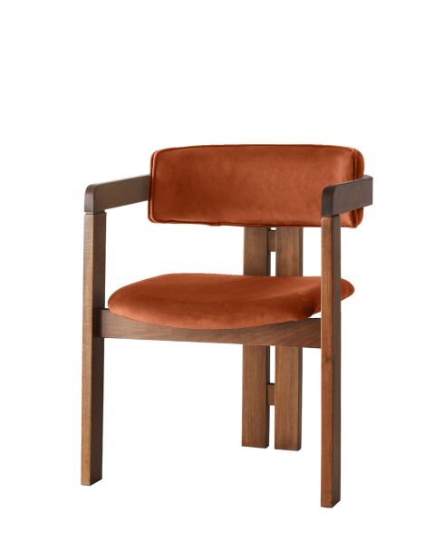 CO-028 notenhouten en rode tegelstoel - 49 x 58 x 76 cm