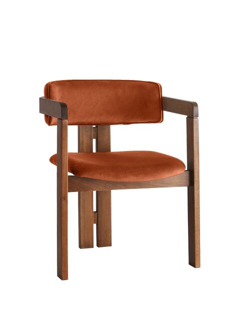 CO-028 notenhouten en rode tegelstoel - 49 x 58 x 76 cm