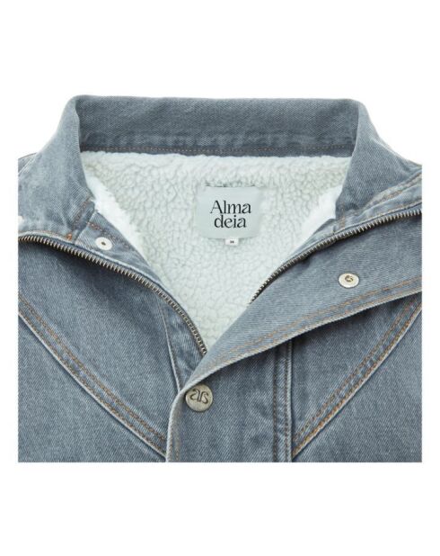 Giacca di jeans foderata in pelliccia grigio pietra S045