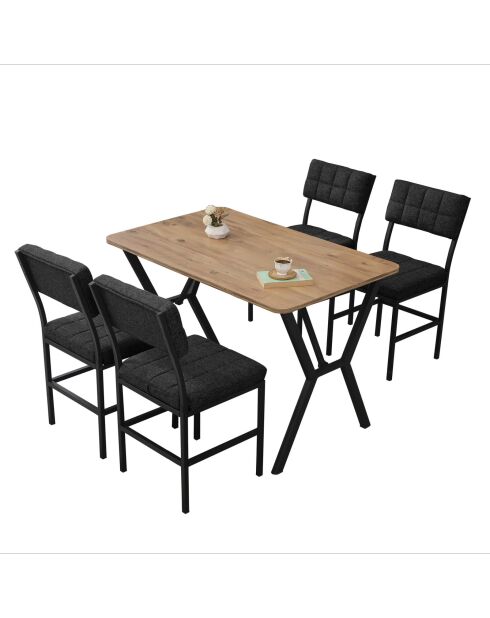 Set van eettafel en stoelen Dubai (5 stuks) antraciet, walnoot