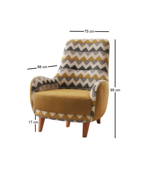 Silla con alas en forma de zigzag amarilla - 88 x 75 x 95 cm