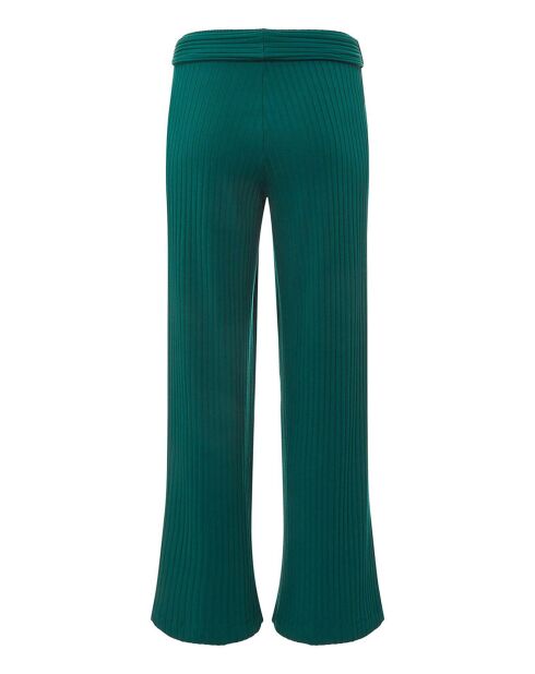 Smaragdgrüne, gerippte Hose mit weitem Beinschnitt