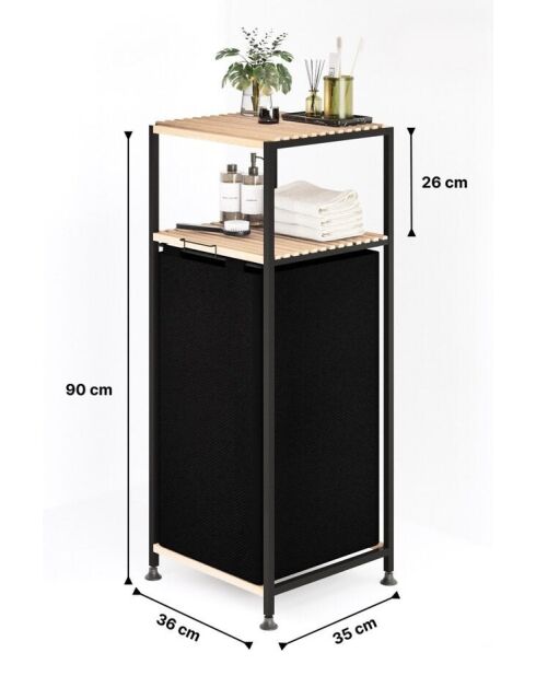 Wäschekorb beige/schwarz - 36 x 90 x 35 cm