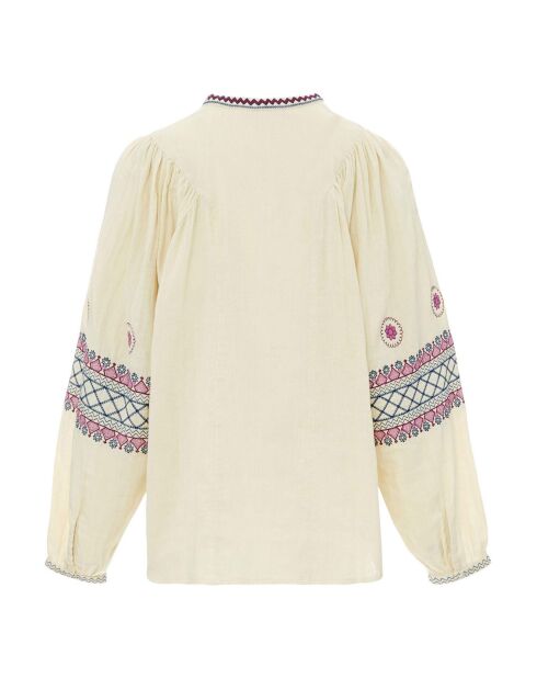 Ecrufarbene Bluse mit englischer Stickerei