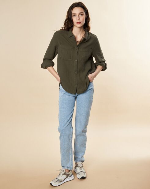 Camicia Chatou kaki in garza di cotone