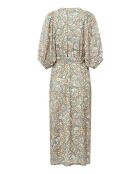 Graugrünes Jacquard-Midikleid mit Gürtel