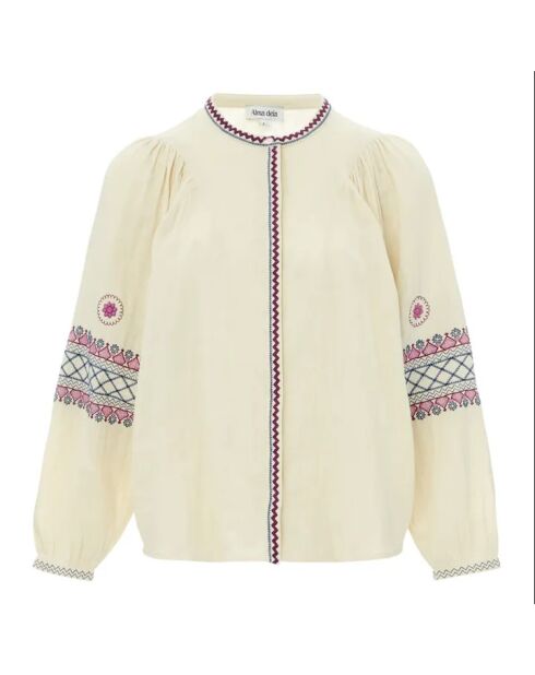 Ecrufarbene Bluse mit englischer Stickerei