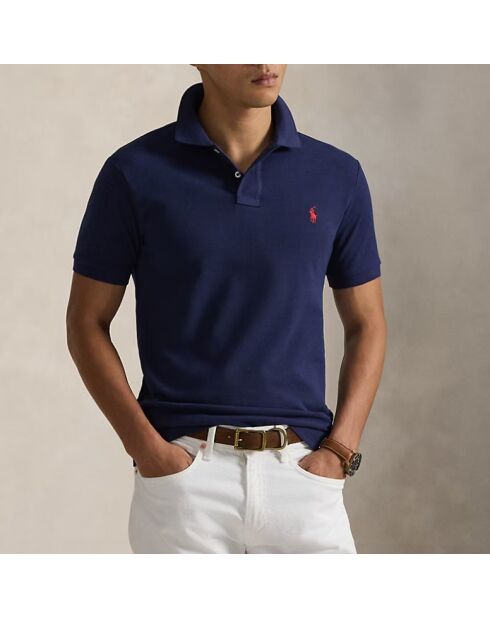Polo en coton coupe ajustée personnalisée bleu marine
