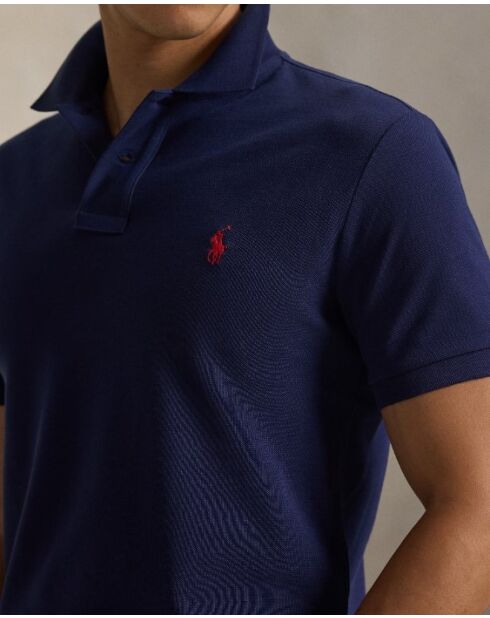 Polo en coton coupe ajustée personnalisée bleu marine