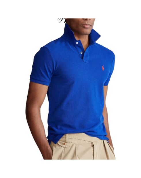 Polo en coton coupe ajustée personnalisée bleu