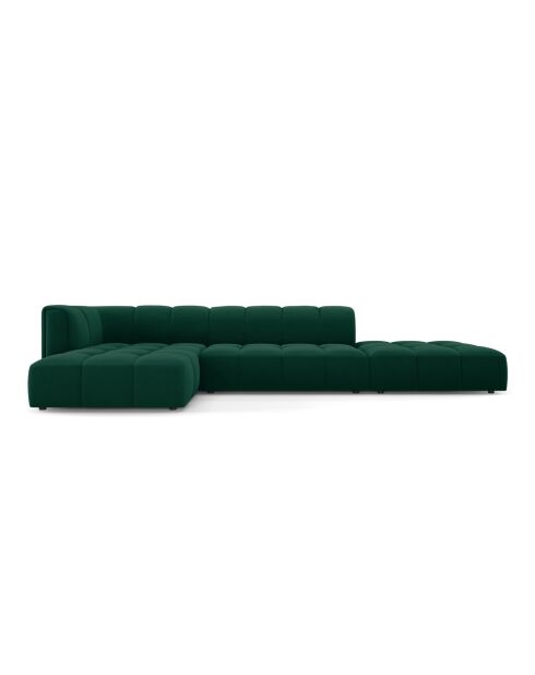 Canapé d'angle gauche en velours modulable Adams 5 places vert bouteille - 323 x 160 x 70 cm
