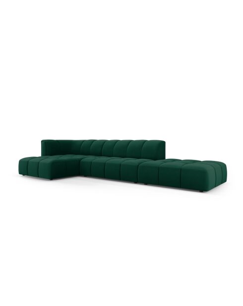 Canapé d'angle gauche en velours modulable Adams 5 places vert bouteille - 323 x 160 x 70 cm