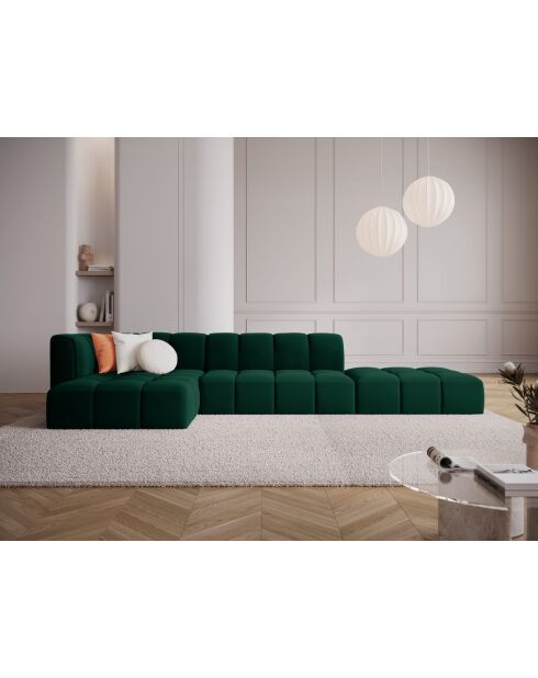 Canapé d'angle gauche en velours modulable Adams 5 places vert bouteille - 323 x 160 x 70 cm