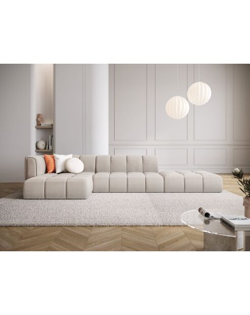 Canapé d'angle gauche modulaire en chenille Adams 5 places beige - 323 x 160 x 70 cm
