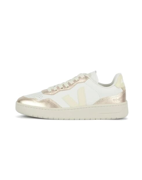V-90 O.T. Sneakers van kalksteen en wit leer