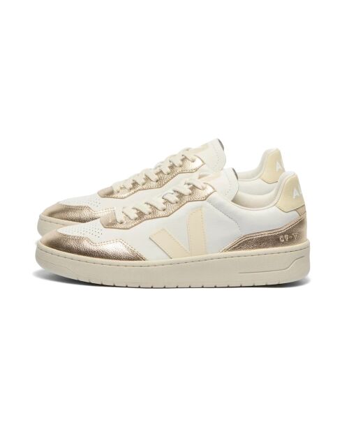 V-90 O.T. Sneakers van kalksteen en wit leer