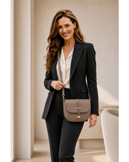 Sac bandoulière en cuir Avezzano taupe - 21x18x8cm