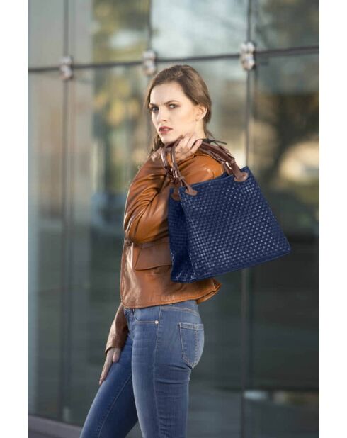Sac en cuir Fosdinovo bleu - 37x45x15cm