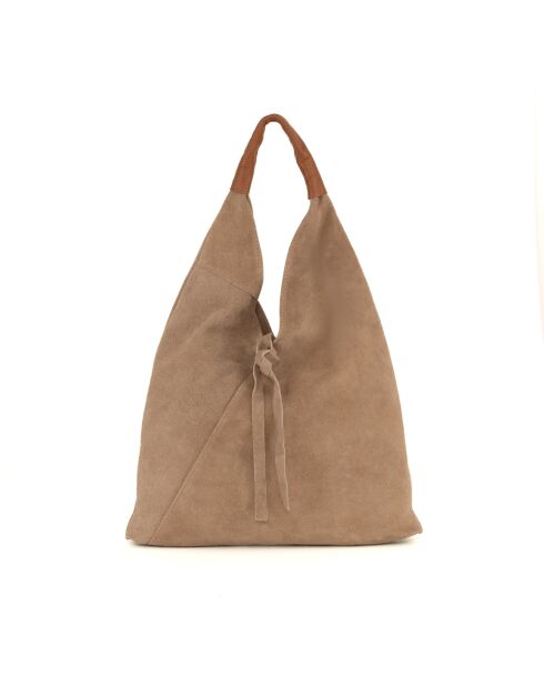 Sac en cuir suédé Mirtillo taupe - 34x39x8cm