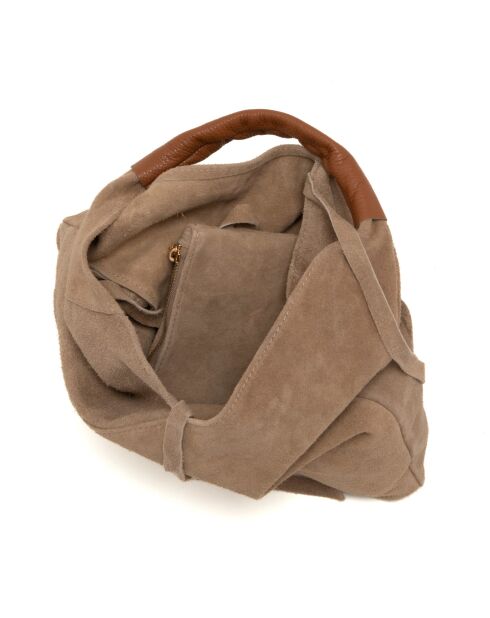 Sac en cuir suédé Mirtillo taupe - 34x39x8cm