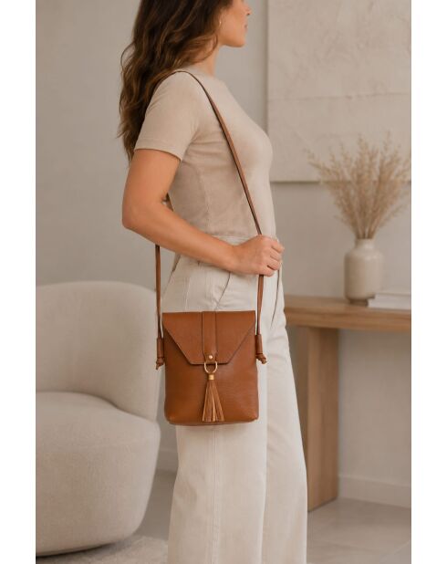 Sac bandoulière en cuir Olona cognac - 23x23x6cm